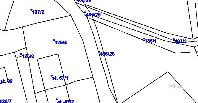 Parcela st. 466/28 v KÚ Vlčtejn, Katastrální mapa