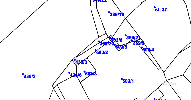 Parcela st. 503/2 v KÚ Vlčtejn, Katastrální mapa