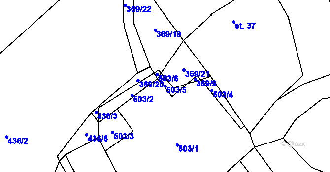 Parcela st. 503/5 v KÚ Vlčtejn, Katastrální mapa