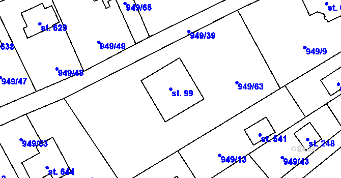 Parcela st. 99 v KÚ Vlkančice, Katastrální mapa