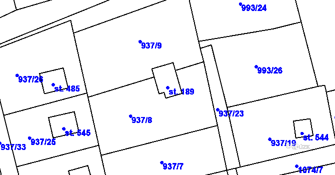 Parcela st. 189 v KÚ Vlkančice, Katastrální mapa