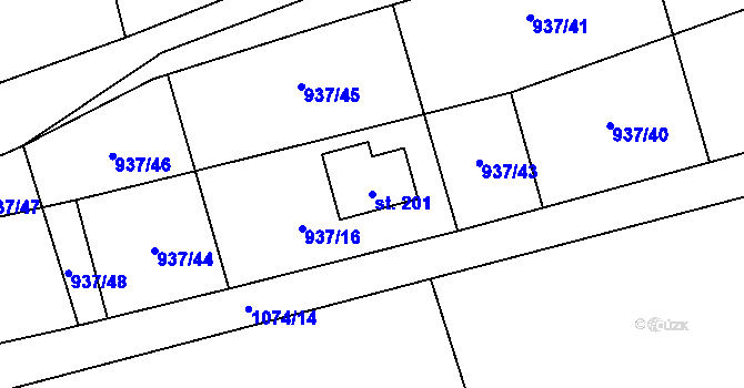 Parcela st. 201 v KÚ Vlkančice, Katastrální mapa