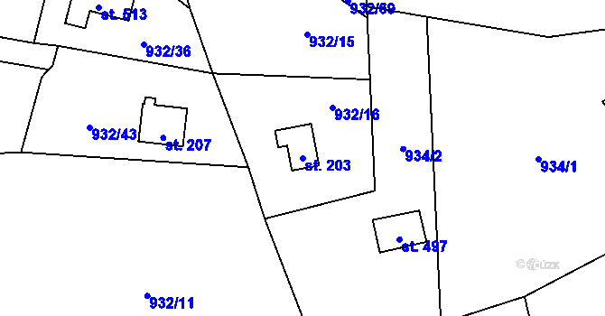 Parcela st. 203 v KÚ Vlkančice, Katastrální mapa