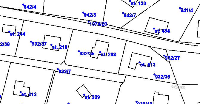 Parcela st. 208 v KÚ Vlkančice, Katastrální mapa