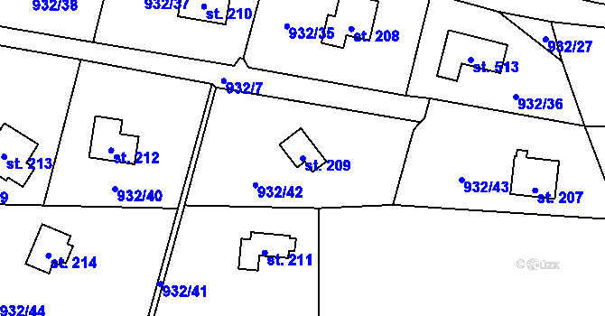 Parcela st. 209 v KÚ Vlkančice, Katastrální mapa