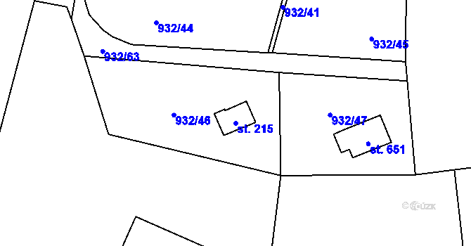 Parcela st. 215 v KÚ Vlkančice, Katastrální mapa