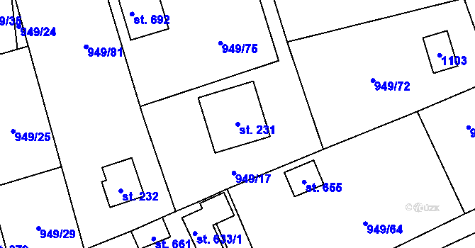 Parcela st. 231 v KÚ Vlkančice, Katastrální mapa