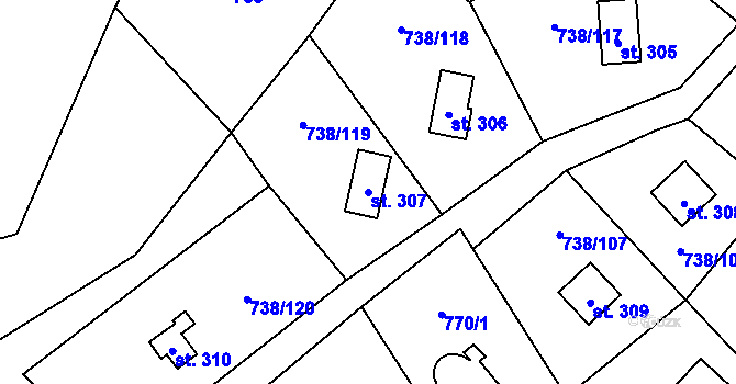 Parcela st. 307 v KÚ Vlkančice, Katastrální mapa