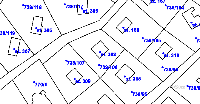 Parcela st. 308 v KÚ Vlkančice, Katastrální mapa