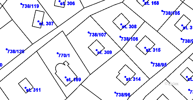 Parcela st. 309 v KÚ Vlkančice, Katastrální mapa