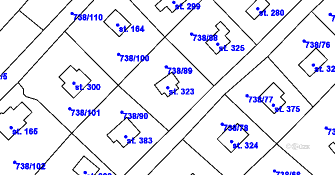 Parcela st. 323 v KÚ Vlkančice, Katastrální mapa