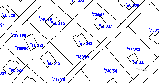 Parcela st. 342 v KÚ Vlkančice, Katastrální mapa