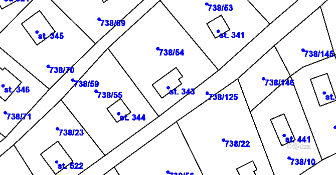 Parcela st. 343 v KÚ Vlkančice, Katastrální mapa