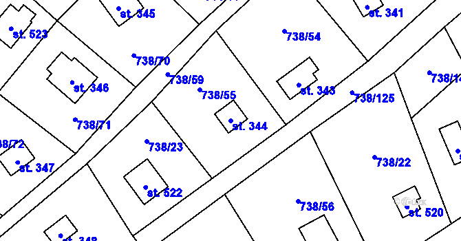 Parcela st. 344 v KÚ Vlkančice, Katastrální mapa