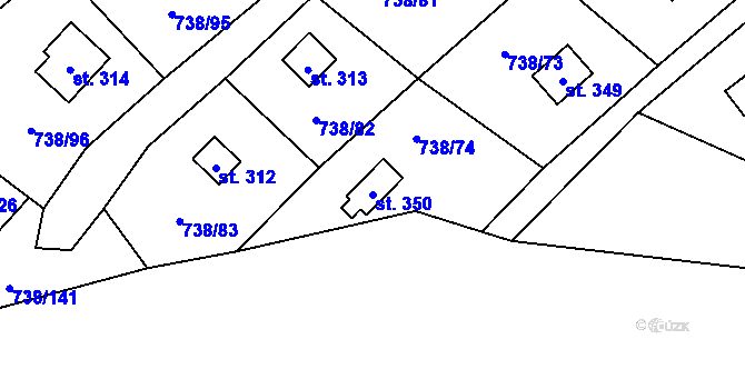 Parcela st. 350 v KÚ Vlkančice, Katastrální mapa