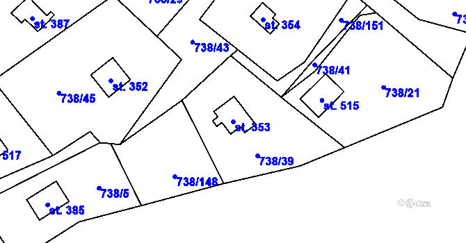 Parcela st. 353 v KÚ Vlkančice, Katastrální mapa