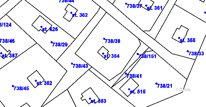 Parcela st. 354 v KÚ Vlkančice, Katastrální mapa