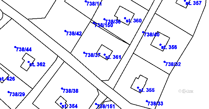 Parcela st. 361 v KÚ Vlkančice, Katastrální mapa