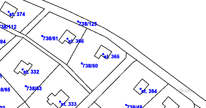 Parcela st. 365 v KÚ Vlkančice, Katastrální mapa