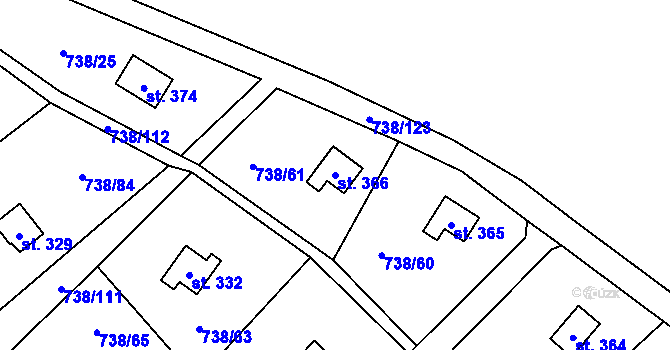 Parcela st. 366 v KÚ Vlkančice, Katastrální mapa