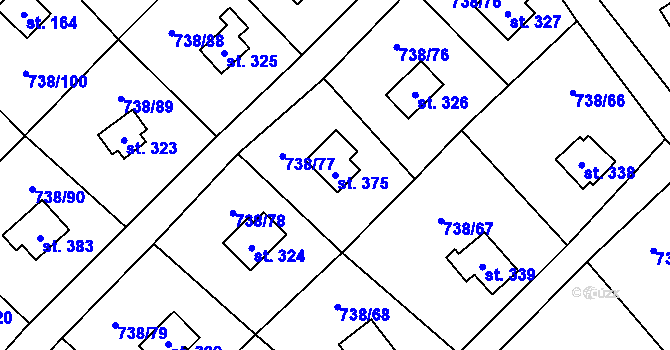 Parcela st. 375 v KÚ Vlkančice, Katastrální mapa