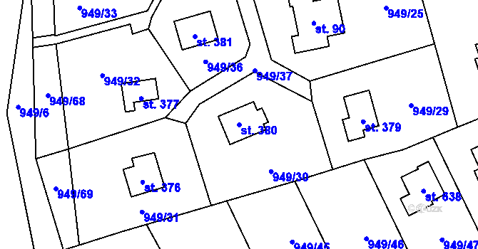 Parcela st. 380 v KÚ Vlkančice, Katastrální mapa