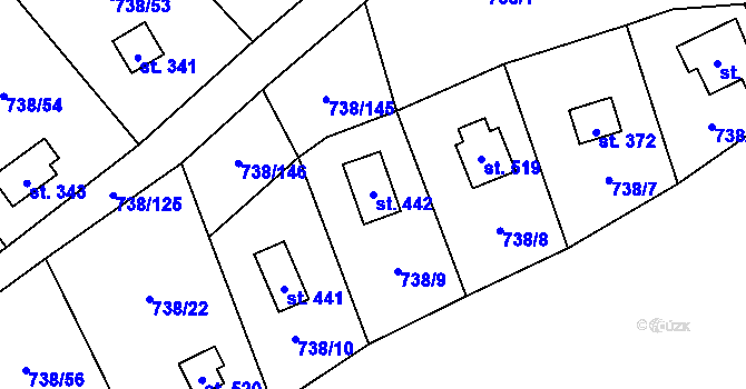Parcela st. 442 v KÚ Vlkančice, Katastrální mapa