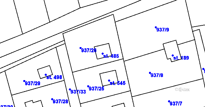 Parcela st. 485 v KÚ Vlkančice, Katastrální mapa