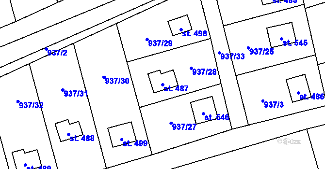 Parcela st. 487 v KÚ Vlkančice, Katastrální mapa