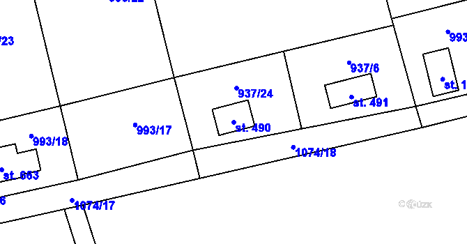 Parcela st. 490 v KÚ Vlkančice, Katastrální mapa