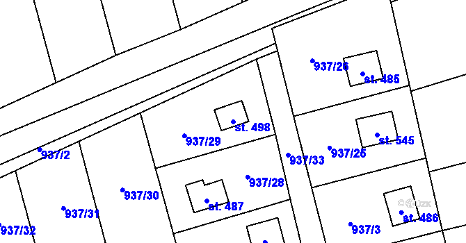 Parcela st. 498 v KÚ Vlkančice, Katastrální mapa