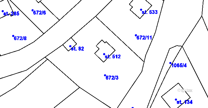 Parcela st. 512 v KÚ Vlkančice, Katastrální mapa