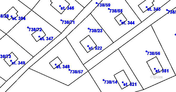 Parcela st. 522 v KÚ Vlkančice, Katastrální mapa