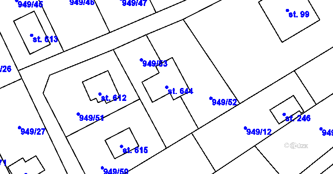 Parcela st. 644 v KÚ Vlkančice, Katastrální mapa