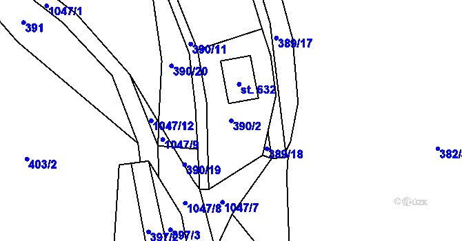 Parcela st. 390/2 v KÚ Vlkančice, Katastrální mapa