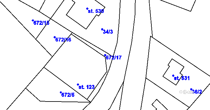 Parcela st. 672/17 v KÚ Vlkančice, Katastrální mapa