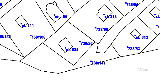 Parcela st. 738/26 v KÚ Vlkančice, Katastrální mapa