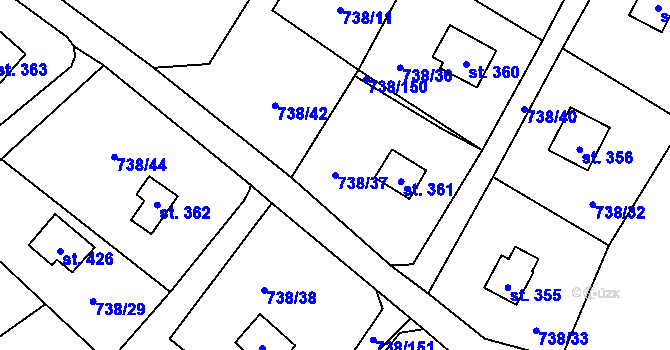 Parcela st. 738/37 v KÚ Vlkančice, Katastrální mapa
