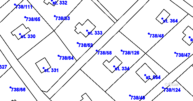 Parcela st. 738/58 v KÚ Vlkančice, Katastrální mapa