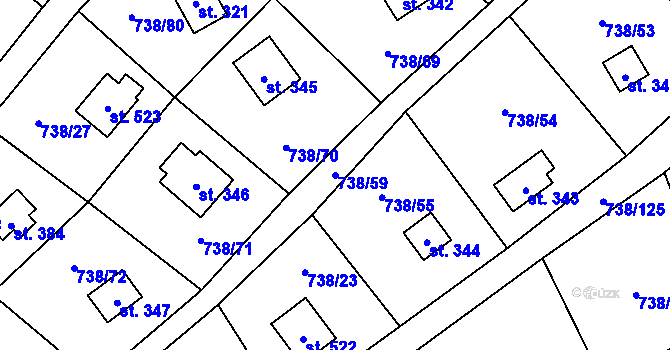 Parcela st. 738/59 v KÚ Vlkančice, Katastrální mapa