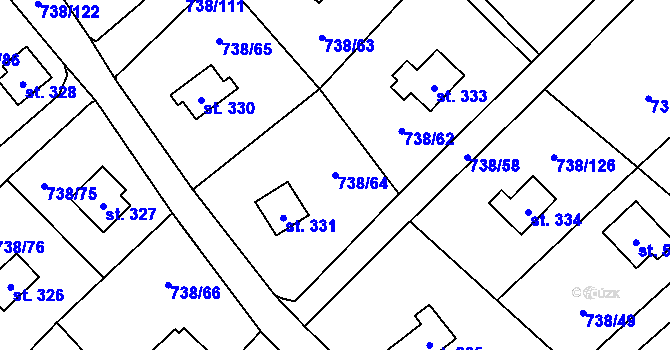 Parcela st. 738/64 v KÚ Vlkančice, Katastrální mapa