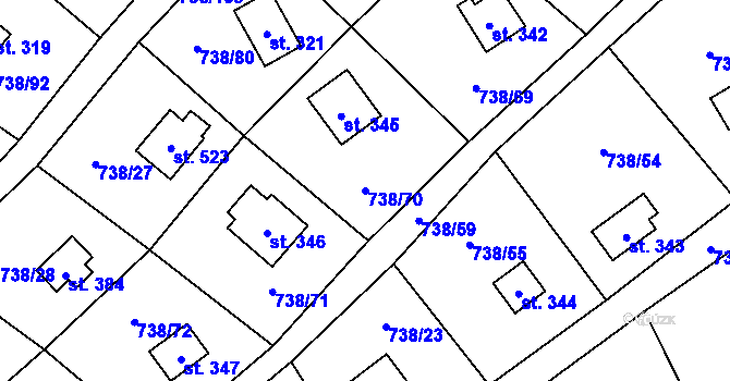 Parcela st. 738/70 v KÚ Vlkančice, Katastrální mapa