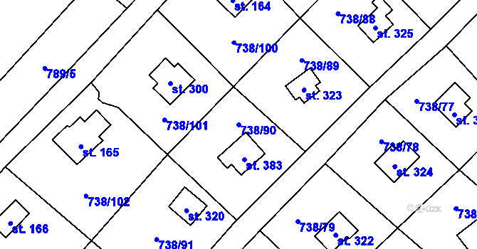 Parcela st. 738/90 v KÚ Vlkančice, Katastrální mapa