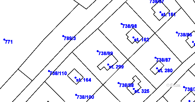 Parcela st. 738/99 v KÚ Vlkančice, Katastrální mapa