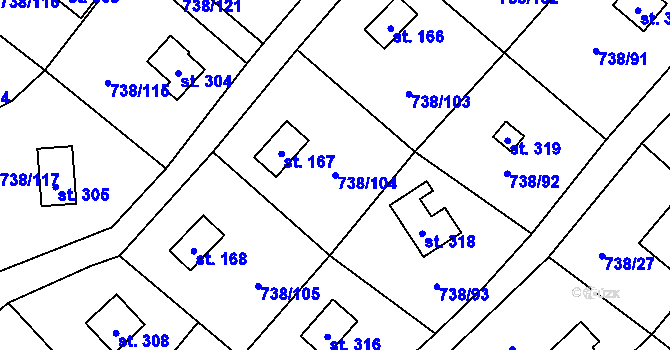 Parcela st. 738/104 v KÚ Vlkančice, Katastrální mapa