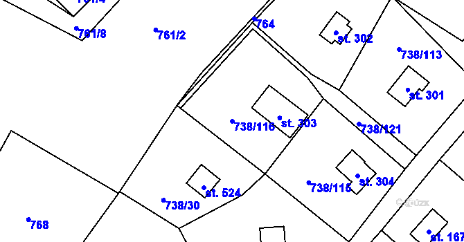 Parcela st. 738/116 v KÚ Vlkančice, Katastrální mapa