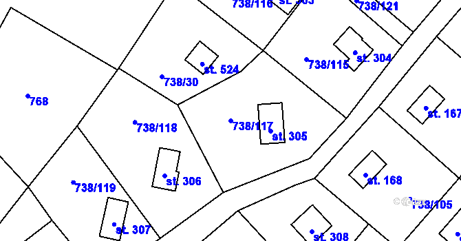 Parcela st. 738/117 v KÚ Vlkančice, Katastrální mapa