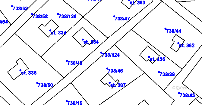 Parcela st. 738/124 v KÚ Vlkančice, Katastrální mapa