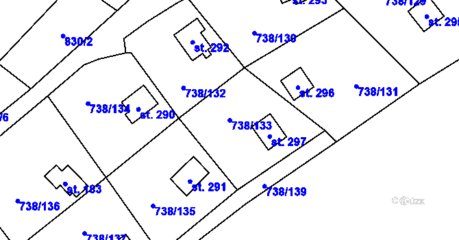 Parcela st. 738/133 v KÚ Vlkančice, Katastrální mapa