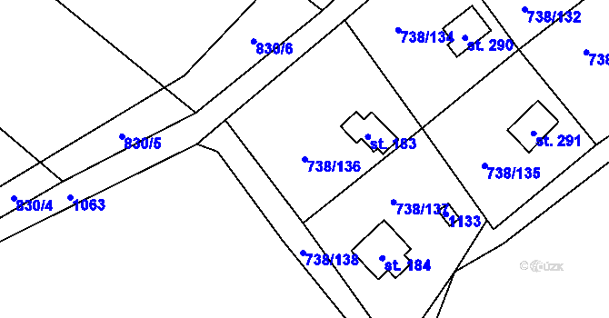Parcela st. 738/136 v KÚ Vlkančice, Katastrální mapa
